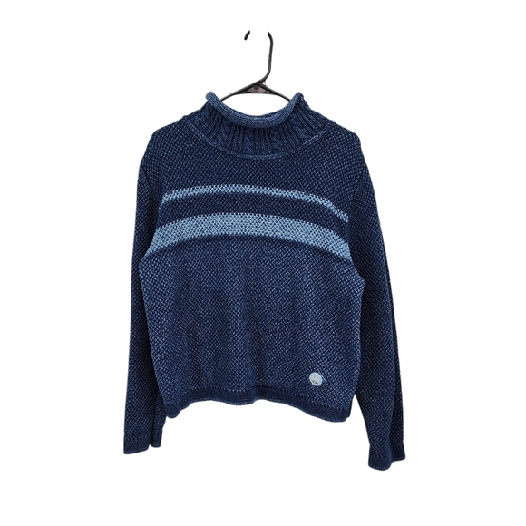 Blue Willis Men's 100% Cotton Stripes Mock Neck Pullover Sweater - M